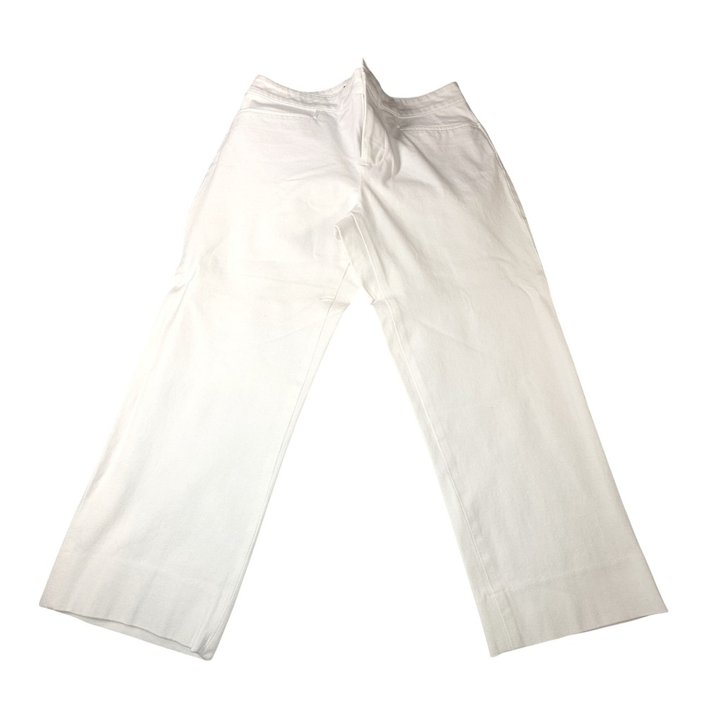 Chaps Womens White Cropped Capri Pants Wide Leg Cotton Blend Size 8